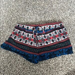 Ultra Flirt Red & Blue Knit Lounge Shorts – Cozy Winter Style – S